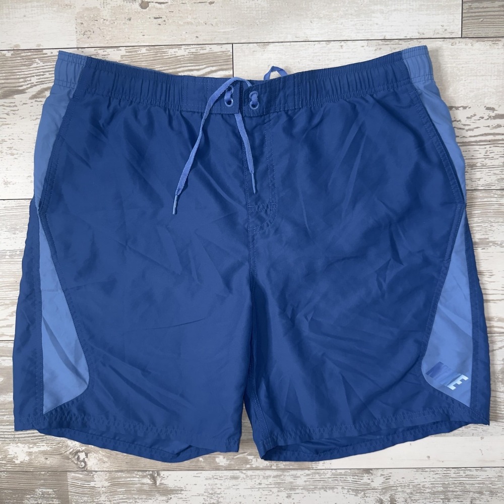Nike Swim Shorts Mens Large Blue Colorblock Mesh Lined Drawstring Waist Trunks‎
